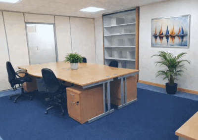 6 desk internal office. Lots of storage.