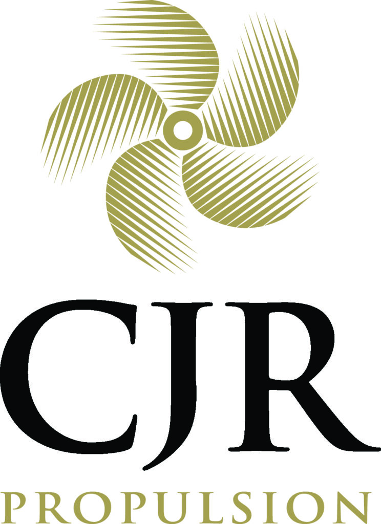 CJR Propulsion logo. Gold propeller with company name underneath.